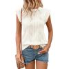 imageSHEWIN Womens Summer Tops Casual Crewneck Cap Sleeve Shirts Lightweight Crochet Knit Texture Tank Top BlousesWhite