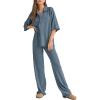 imageSHEWIN Womens 2 Piece Outfits Waffle Knit Lounge Sets Casual Short Sleeve Button Down Sleepwear Pajamas SetBlue