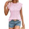 imageSHEWIN Womens Summer Tops Casual Crewneck Cap Sleeve Shirts Lightweight Crochet Knit Texture Tank Top BlousesPink