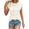 imageSHEWIN Womens Summer Tops Casual Crewneck Cap Sleeve Shirts Lightweight Crochet Knit Texture Tank Top BlousesWhite