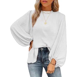 imageSHEWIN Womens Blouses Dressy Casual Smocked Tops Crew Neck Chiffon Long Sleeve Shirts Spring Outfits 2025White
