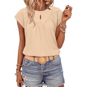 imageSHEWIN Womens Casual Crewneck Bat Sleeve Chiffon Blouses Eyelet Slit Summer Tops ShirtsKhaki