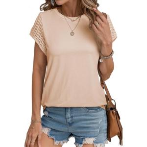imageSHEWIN Womens Summer Tops Crewneck Short Sleeve T Shirts Casual Patchwork Hollow Out Loose Tank TopSmoke Gray