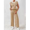 imageSHEWIN Womens 2 Piece Lounge Sets Casual Cap Sleeve Knit Sweater Top and Linen Pants Set Summer Outfits ClothesBeige
