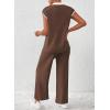 imageSHEWIN Womens 2 Piece Lounge Sets Casual Cap Sleeve Knit Sweater Top and Linen Pants Set Summer Outfits ClothesBrown