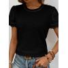 imageSHEWIN Womens Frenchy Summer Tops Crewneck Short Sleeve T Shirts Casual Waffle Knit Jacquard Blouses Top ShirtsBlack