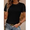 imageSHEWIN Womens Frenchy Summer Tops Crewneck Short Sleeve T Shirts Casual Waffle Knit Jacquard Blouses Top ShirtsBlack