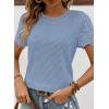 imageSHEWIN Womens Frenchy Summer Tops Crewneck Short Sleeve T Shirts Casual Waffle Knit Jacquard Blouses Top ShirtsBlue