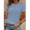 imageSHEWIN Womens Frenchy Summer Tops Crewneck Short Sleeve T Shirts Casual Waffle Knit Jacquard Blouses Top ShirtsBlue
