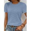 imageSHEWIN Womens Frenchy Summer Tops Crewneck Short Sleeve T Shirts Casual Waffle Knit Jacquard Blouses Top ShirtsBlue
