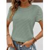imageSHEWIN Womens Frenchy Summer Tops Crewneck Short Sleeve T Shirts Casual Waffle Knit Jacquard Blouses Top ShirtsGreen