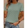 imageSHEWIN Womens Frenchy Summer Tops Crewneck Short Sleeve T Shirts Casual Waffle Knit Jacquard Blouses Top ShirtsGreen