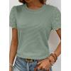 imageSHEWIN Womens Frenchy Summer Tops Crewneck Short Sleeve T Shirts Casual Waffle Knit Jacquard Blouses Top ShirtsGreen