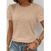 imageSHEWIN Womens Frenchy Summer Tops Crewneck Short Sleeve T Shirts Casual Waffle Knit Jacquard Blouses Top ShirtsKhaki