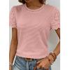 imageSHEWIN Womens Frenchy Summer Tops Crewneck Short Sleeve T Shirts Casual Waffle Knit Jacquard Blouses Top ShirtsPink