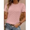 imageSHEWIN Womens Frenchy Summer Tops Crewneck Short Sleeve T Shirts Casual Waffle Knit Jacquard Blouses Top ShirtsPink