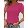 imageSHEWIN Womens Frenchy Summer Tops Crewneck Short Sleeve T Shirts Casual Waffle Knit Jacquard Blouses Top ShirtsRose Red