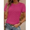 imageSHEWIN Womens Frenchy Summer Tops Crewneck Short Sleeve T Shirts Casual Waffle Knit Jacquard Blouses Top ShirtsRose Red