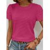imageSHEWIN Womens Frenchy Summer Tops Crewneck Short Sleeve T Shirts Casual Waffle Knit Jacquard Blouses Top ShirtsRose Red