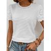 imageSHEWIN Womens Frenchy Summer Tops Crewneck Short Sleeve T Shirts Casual Waffle Knit Jacquard Blouses Top ShirtsWhite