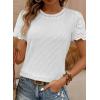 imageSHEWIN Womens Frenchy Summer Tops Crewneck Short Sleeve T Shirts Casual Waffle Knit Jacquard Blouses Top ShirtsWhite