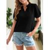 imageSHEWIN Womens Tops Casual Puff Short Sleeve Shirts Ruffle V Neck Loose BlousesBlack