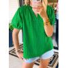 imageSHEWIN Womens Tops Casual Puff Short Sleeve Shirts Ruffle V Neck Loose BlousesBright Green