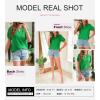 imageSHEWIN Womens Tops Casual Puff Short Sleeve Shirts Ruffle V Neck Loose BlousesBright Green