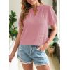 imageSHEWIN Womens Tops Casual Puff Short Sleeve Shirts Ruffle V Neck Loose BlousesFushia