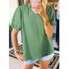 imageSHEWIN Womens Tops Casual Puff Short Sleeve Shirts Ruffle V Neck Loose BlousesGrass Green