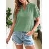 imageSHEWIN Womens Tops Casual Puff Short Sleeve Shirts Ruffle V Neck Loose BlousesGrass Green