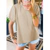 imageSHEWIN Womens Tops Casual Puff Short Sleeve Shirts Ruffle V Neck Loose BlousesParchment