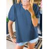 imageSHEWIN Womens Tops Casual Puff Short Sleeve Shirts Ruffle V Neck Loose BlousesReal Teal