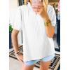 imageSHEWIN Womens Tops Casual Puff Short Sleeve Shirts Ruffle V Neck Loose BlousesWhite