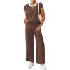 imageSHEWIN Womens 2 Piece Lounge Sets Casual Cap Sleeve Knit Sweater Top and Linen Pants Set Summer Outfits ClothesBrown