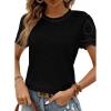 imageSHEWIN Womens Frenchy Summer Tops Crewneck Short Sleeve T Shirts Casual Waffle Knit Jacquard Blouses Top ShirtsBlack