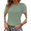 imageSHEWIN Womens Frenchy Summer Tops Crewneck Short Sleeve T Shirts Casual Waffle Knit Jacquard Blouses Top ShirtsGreen