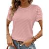 imageSHEWIN Womens Frenchy Summer Tops Crewneck Short Sleeve T Shirts Casual Waffle Knit Jacquard Blouses Top ShirtsPink