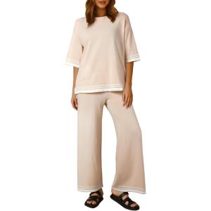imageSHEWIN Lounge Sets for Women Casual 2 Piece Sweater Sets Loose Knit Womens Pajama SetsApricot
