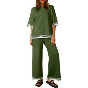 imageSHEWIN Lounge Sets for Women Casual 2 Piece Sweater Sets Loose Knit Womens Pajama SetsDark Green