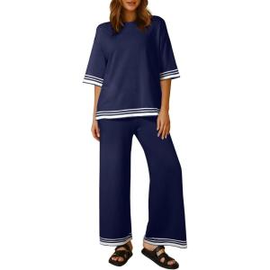 imageSHEWIN Lounge Sets for Women Casual 2 Piece Sweater Sets Loose Knit Womens Pajama SetsDirty Blue