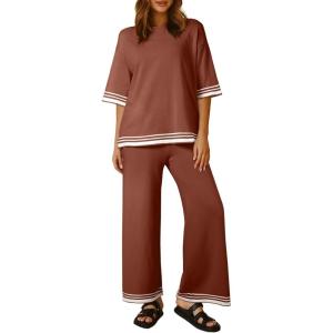 imageSHEWIN Lounge Sets for Women Casual 2 Piece Sweater Sets Loose Knit Womens Pajama SetsGold Flame