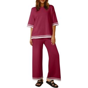 imageSHEWIN Lounge Sets for Women Casual 2 Piece Sweater Sets Loose Knit Womens Pajama SetsRed Dahlia