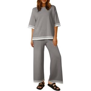 imageSHEWIN Lounge Sets for Women Casual 2 Piece Sweater Sets Loose Knit Womens Pajama SetsSleet Grey