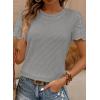 imageSHEWIN Womens Frenchy Summer Tops Crewneck Short Sleeve T Shirts Casual Waffle Knit Jacquard Blouses Top ShirtsGrey