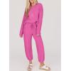 imageSHEWIN Womens 2 Piece Outfits Waffle Knit Lounge Sets Casual Long Sleeve Pullover Drawstring Jogger Pants Tracksuit SetBright Pink