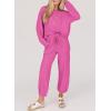 imageSHEWIN Womens 2 Piece Outfits Waffle Knit Lounge Sets Casual Long Sleeve Pullover Drawstring Jogger Pants Tracksuit SetBright Pink