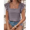 imageSHEWIN Womens Casual Summer Square Neck Tank Tops Sleeveless Ruffle Chiffon Blouses Top ShirtsLight Grey