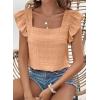 imageSHEWIN Womens Casual Summer Square Neck Tank Tops Sleeveless Ruffle Chiffon Blouses Top ShirtsOrange