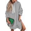 imageSHEWIN Womens Oversized Casual Pullover Long Sleeve Split Hem Drawstring Hoodies Dress With Kangaroo PocketD Gray